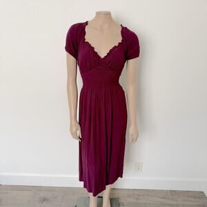 [eShakti] Wayward Fancies Maroon Smocked Waist Crinkle Side Slit Midi Dress XL